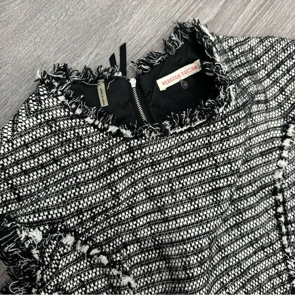 Rebecca Taylor Tweed Mini Dress with Leather Trim Size 6 - Picture 5 of 6